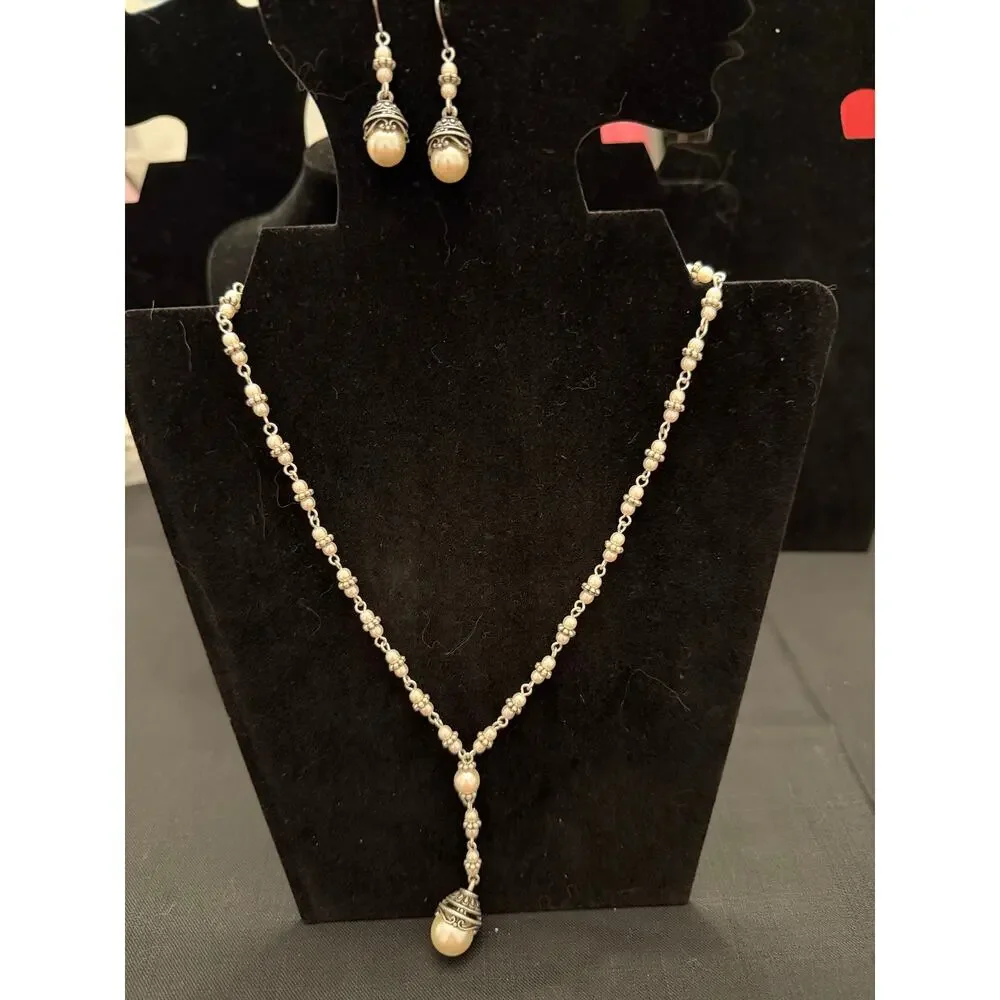 Glam Premier Designs Necklace Set in SilverTone with Pearls dangle earrings - Picture 1 of 9